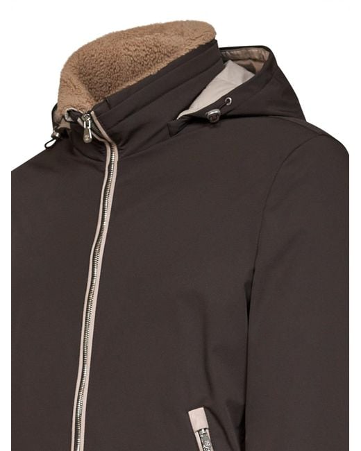 Brunello Cucinelli Brown Hooded Bonded Nylon Down Jacket Dark for men