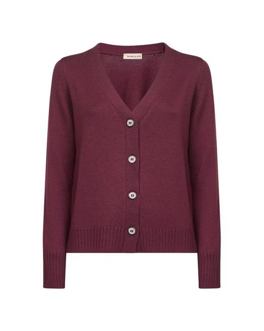 Blanca Vita Purple Burgundy Virgin Wool Knit Cardigan