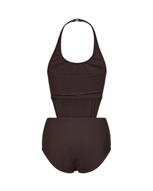 Alaïa Black Chocolate Jersey One-Piece Swimsuit With Knot And Cut-Outs
