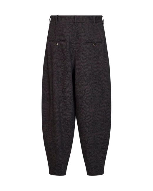 Uma Wang Black And Stretch Chevron Pale Cropped Trousers for men