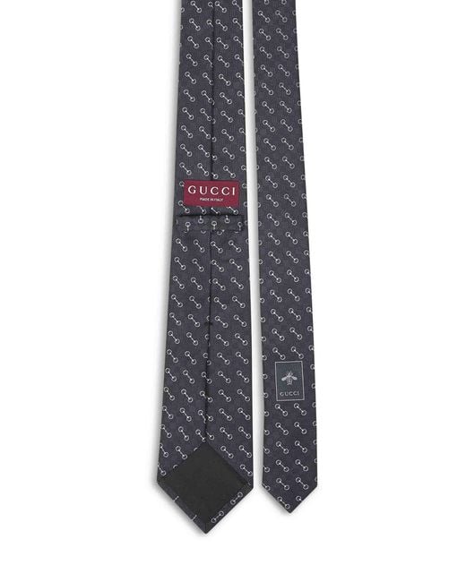 Gucci White Horsebit Silk Jacquard Tie for men