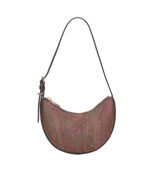 Etro Brown Paisley Fabric Mini Hobo Bag <Br