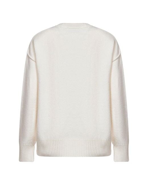 AMI White Ecru Felted Merino Wool Ami De Cœur Crewneck Sweater