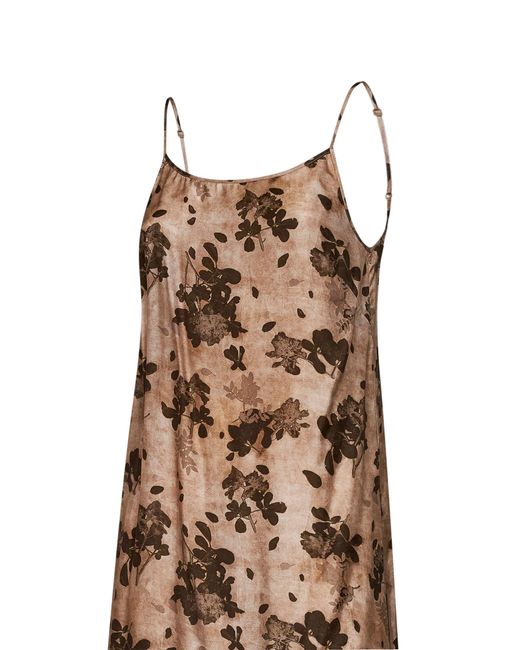 Uma Wang Natural Tan And Floral Moulay Anaya Long Slip Dress
