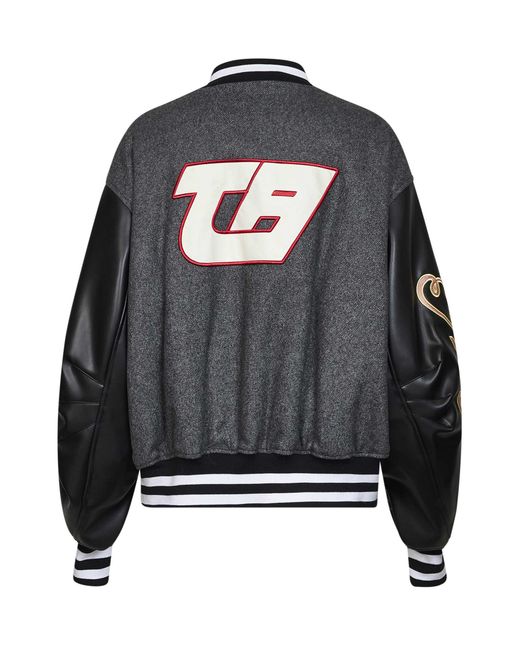 The Attico Gray Dark Wool Blend And Leather Varsity Jacket