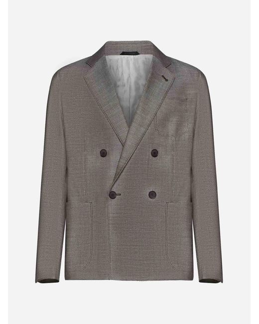 Giorgio Armani Gray Wool-blend Double-breasted Blazer for men