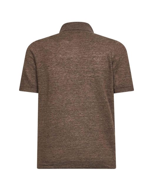 Brunello Cucinelli Brown Hazelnut Linen And Cotton Knit Polo Shirt for men