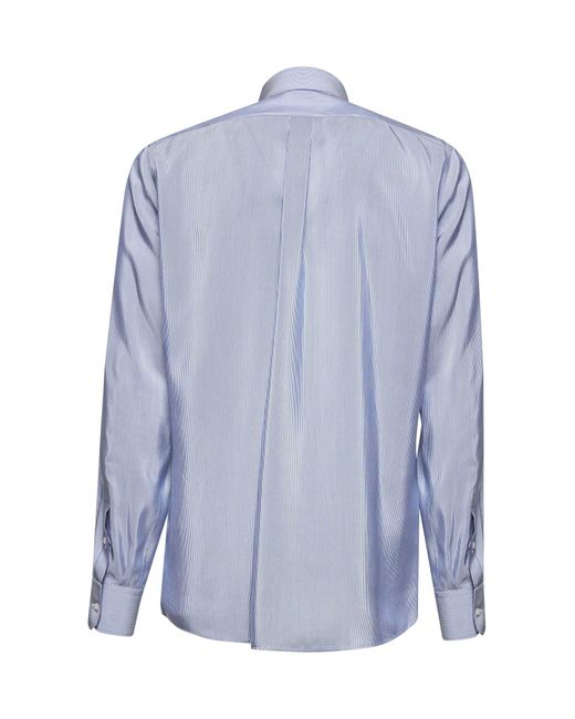 Dolce & Gabbana Blue Light Striped Silk Poplin Martini Shirt for men