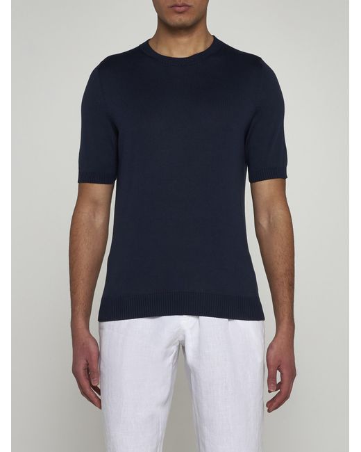 Malo Blue Cotton Half-sleeved Sweater for men