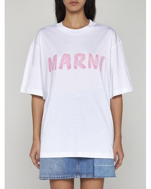 Marni White Logo Cotton T-shirt