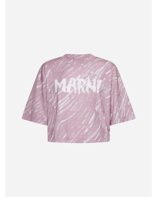 Marni Pink Crayon Print Crop T-shirt