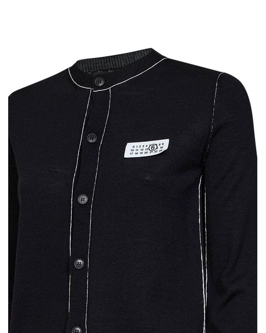 MM6 by Maison Margiela Blue Wool Blend Cardigan With Contrasting Trims