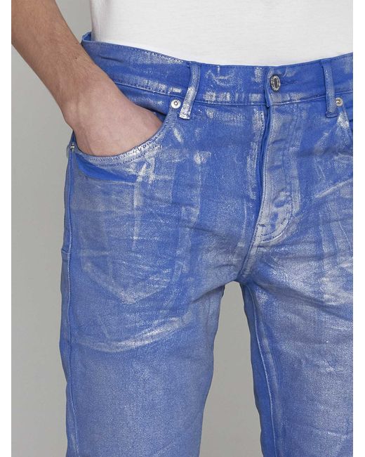 Purple Brand Blue Coated Denim Flared Jeans for men