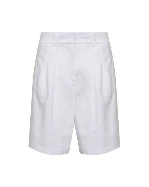 Blanca Vita White Viscose And Linen Belsik Bermuda Shorts