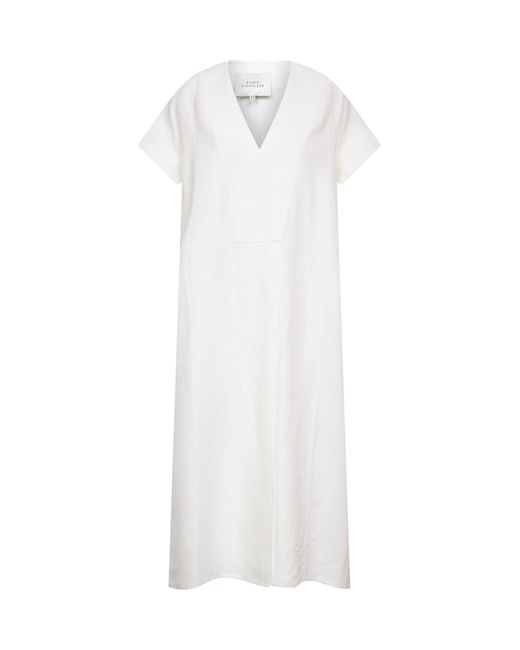 Studio Nicholson White Linen Blend Cley Midi Dress
