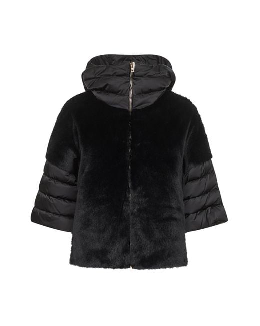 Herno Black Satin And Lady Alternative Fur Cape