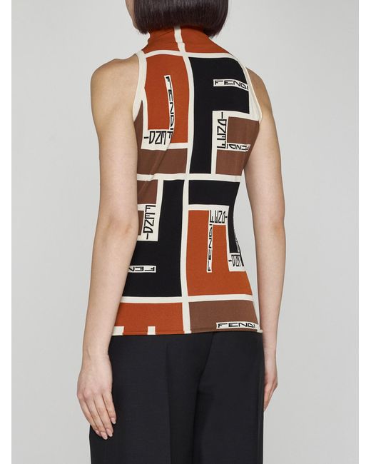 Fendi Red Ff Puzzle Knit Halter Top