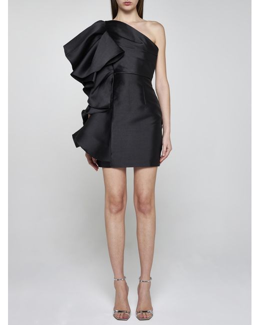 Solace London Black Rio One-shoulder Mini Dress