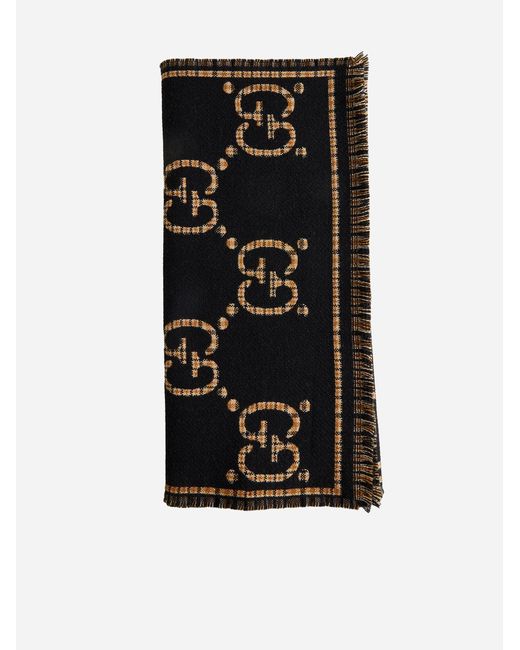 Gucci Black GG Logo Wool Scarf for men