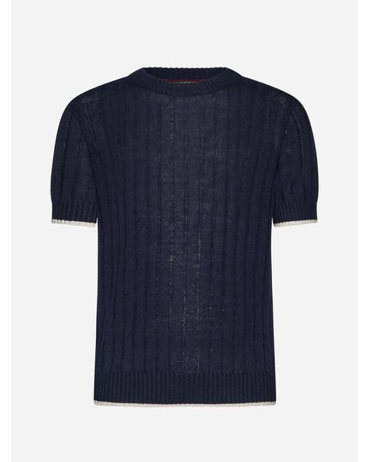 Brunello Cucinelli Blue Rib-knit Linen And Cotton Sweater for men