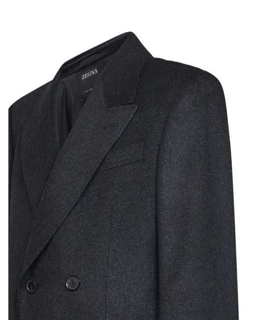 Zegna Blue Oasi Cashmere Beaver Double-Breasted Coat for men