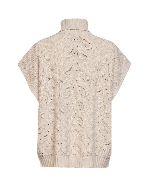 Etro Natural Cream Paisley-Pattern Stitch Knit Turtleneck Sweater