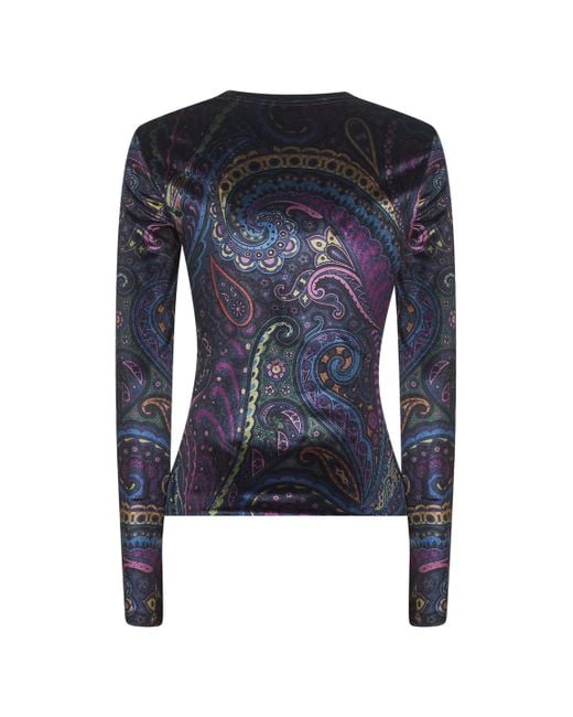 Etro Blue Paisley Print Stretch Chenille Top