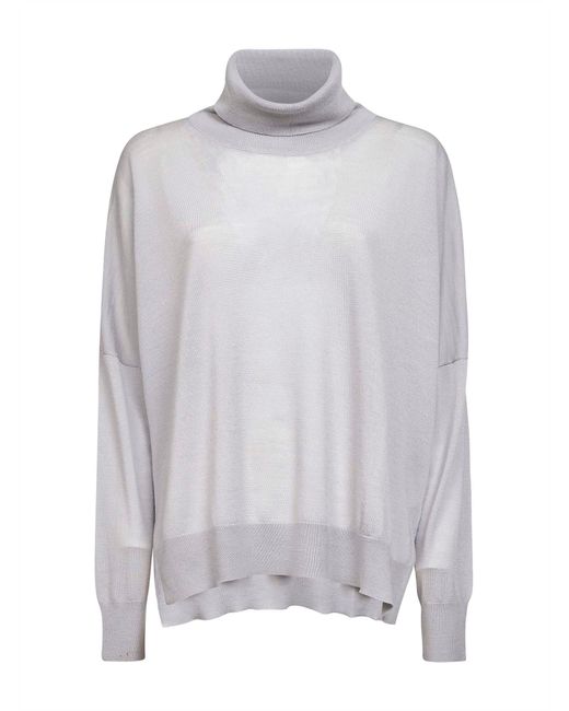 Blanca Vita White Virgin Wool Knit Oversized Turtleneck Sweater