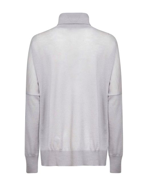 Blanca Vita White Virgin Wool Knit Oversized Turtleneck Sweater