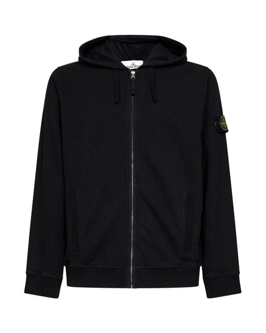 Stone Island Black Organic Cotton Zip-Up Hoodie for men