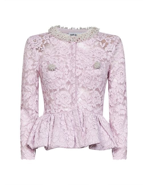 Self-Portrait Pink Lace Top With Peplum Hem