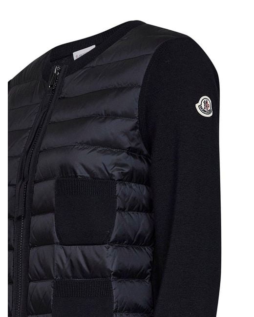 Moncler Blue Wool Zip-Up Padded Cardigan