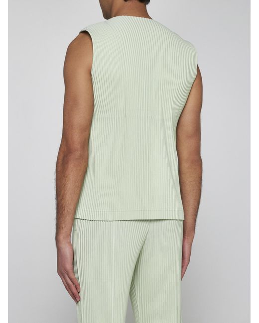 Homme Plissé Issey Miyake Green Pleated Fabric Buttoned Top for men