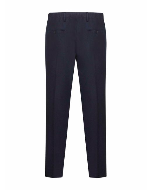 D 40 Blue Loro Piana Stretch Flannel Montaigne Trousers for men