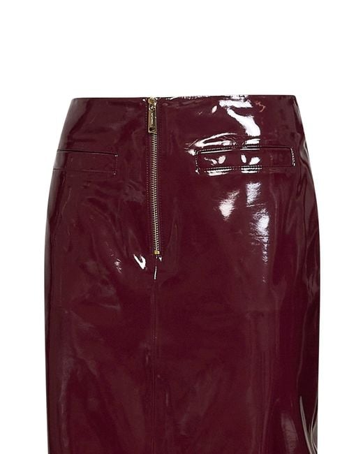 Self-Portrait Purple Glossy Faux Leather Midi Skirt