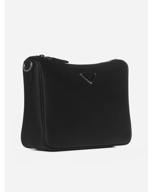 Prada Black Logo-plaque Saffiano Leather Bag for men