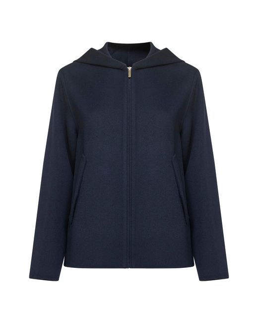 Max Mara Blue Double Wool Roland Hooded Jacket