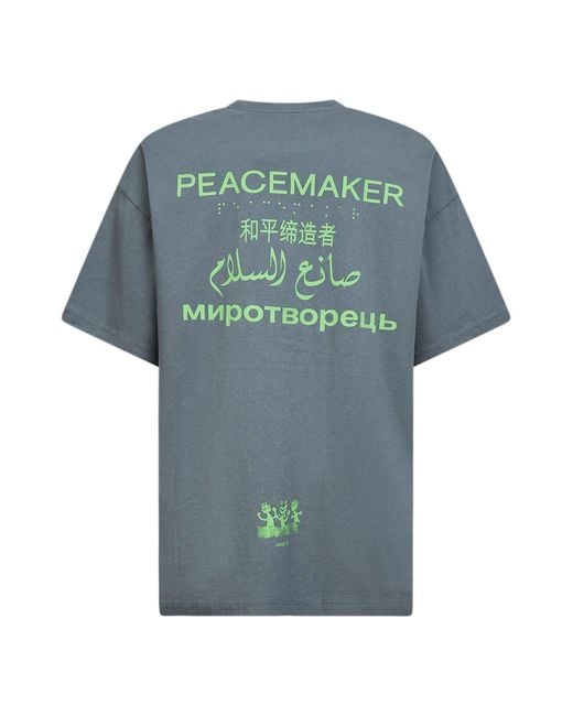 Oamc Peacemaker Blue Cotton Jersey Loose-Fit Printed T-Shirt for men