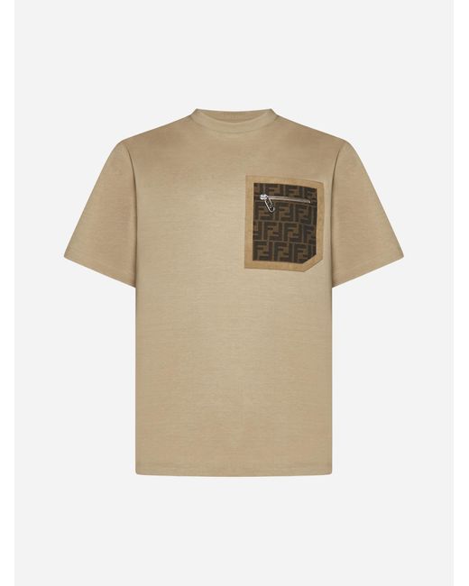 Fendi Natural Ff-pocket Cotton T-shirt for men