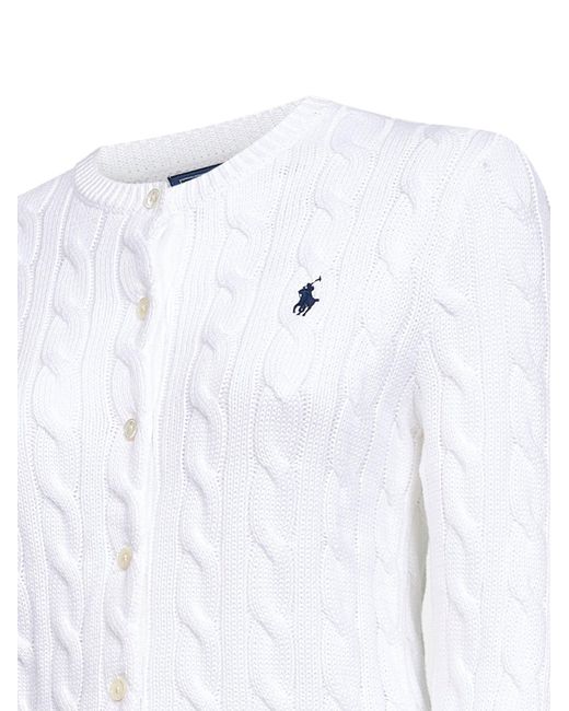 Polo Ralph Lauren White Cable-Knit Cotton Crewneck Cardigan
