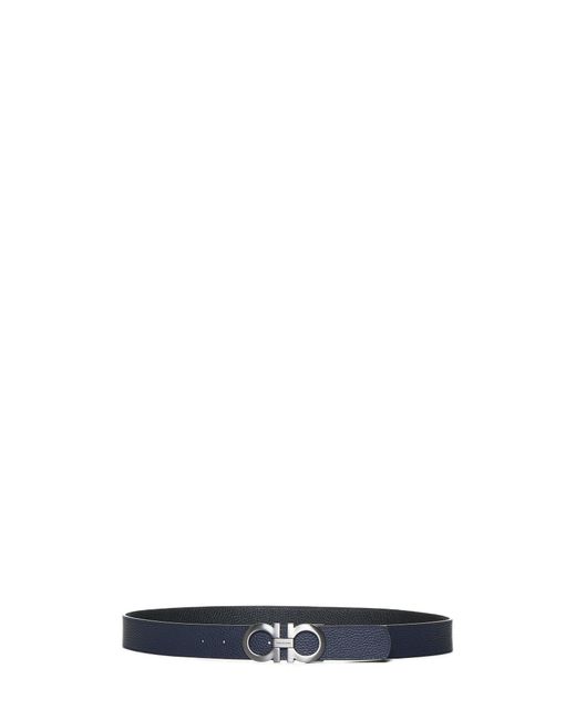 Ferragamo White Leather Reversible Gancini Belt for men