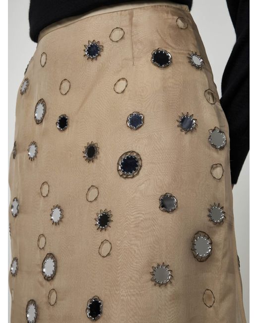 Prada Natural Embellished Silk Skirt