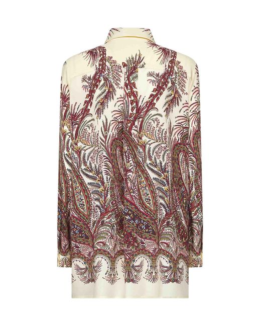 Etro White Paisley Print Crepe De Chine Silk Shirt