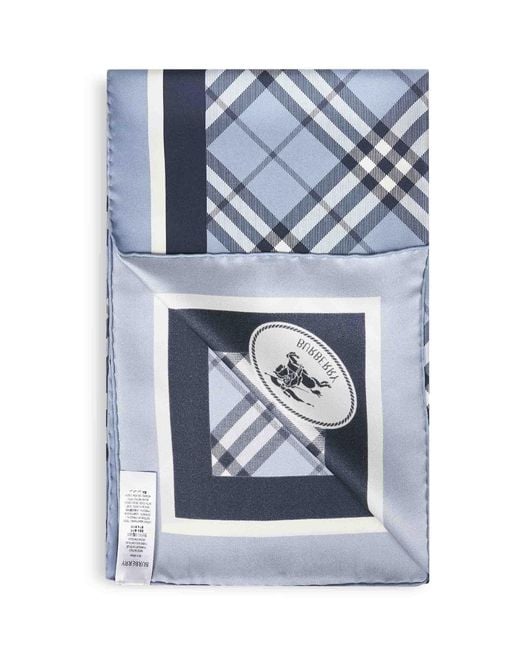 Burberry Blue Bank Check Silk Twill Scarf
