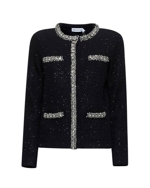 Self-Portrait Black Sequin Knit Cardigan