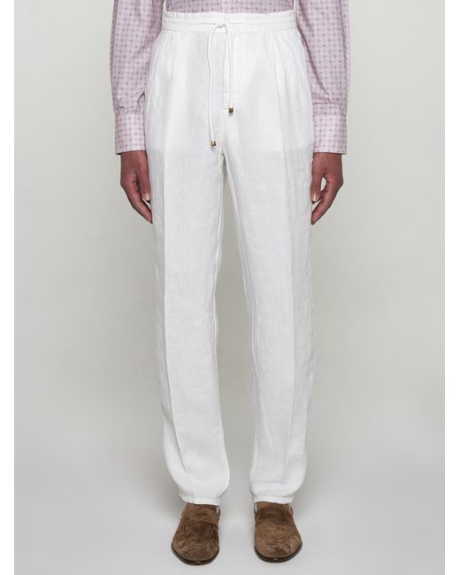 Brunello Cucinelli White Linen Trousers for men