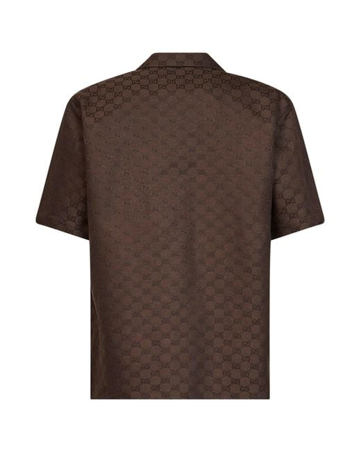 Gucci Brown Gg Linen Blend Bowling Shirt for men