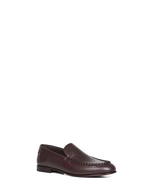 Fendi White Dark Leather Braided Loafers for men