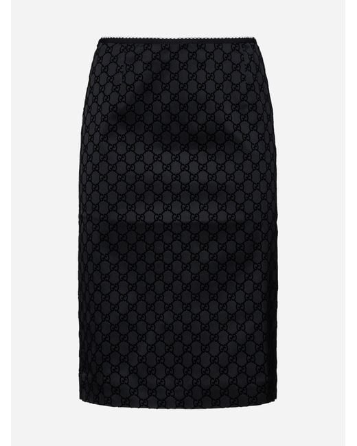 Gucci Black GG Satin Midi Slip Skirt
