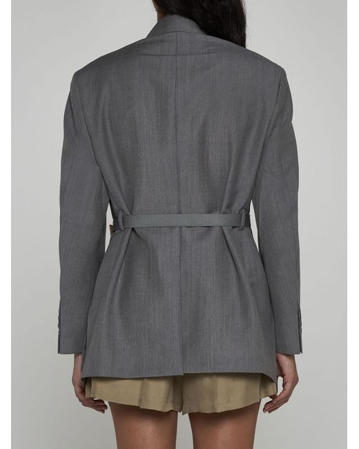 Prada Gray Mohair And Wool Belted Blazer